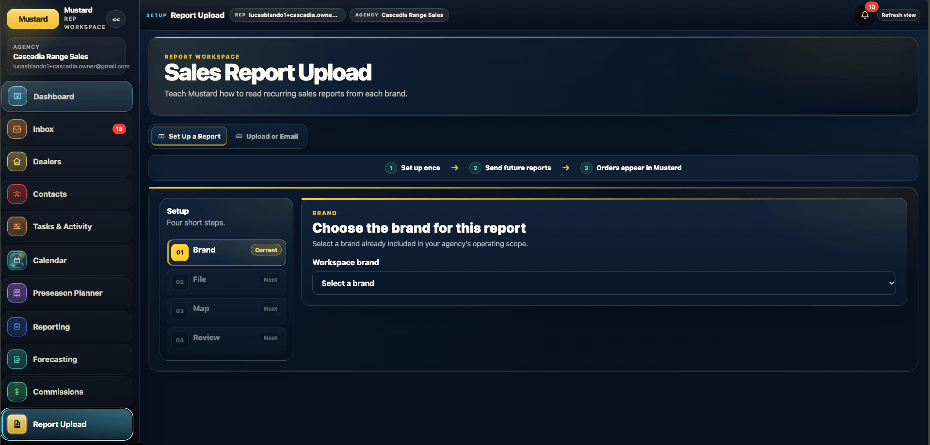 Mustard Sales Report Upload setup for mapping a recurring manufacturer report
